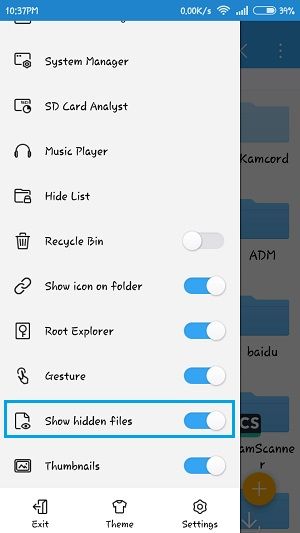 android show hidden files