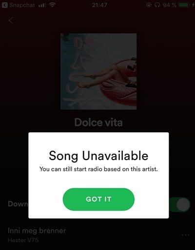 Spotify canción no disponible