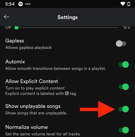 spotify unhide songs on android
