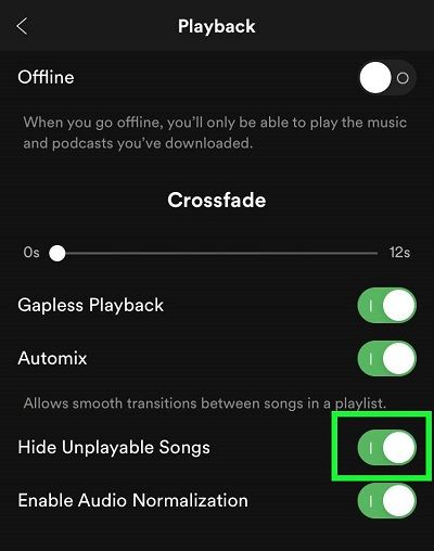 spotify unhide songs on ios