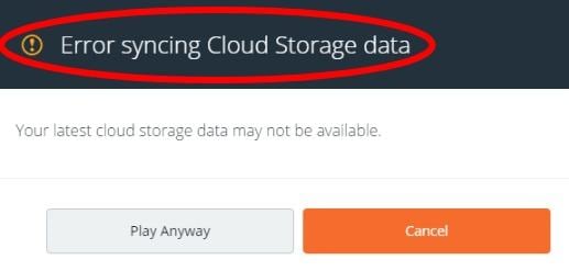 erro ao sincronizar dados de armazenamento em nuvem
