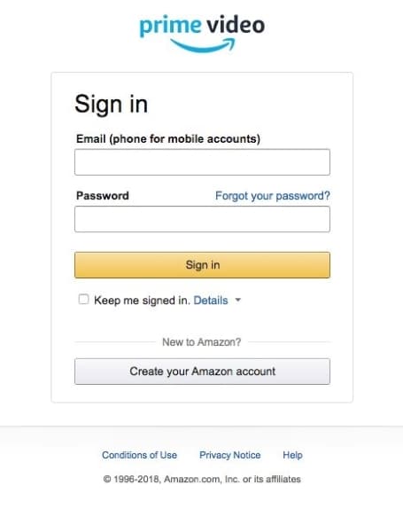 login into your amazon prime video account