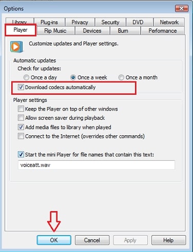 mendownload codec secara otomatis di Windows Media Player