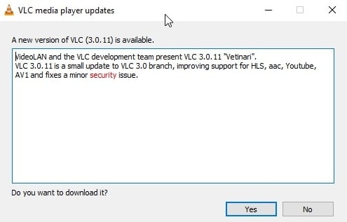 Mise à jour de VLC disponible