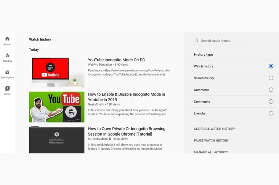 How to clear youtube search history (watch history)