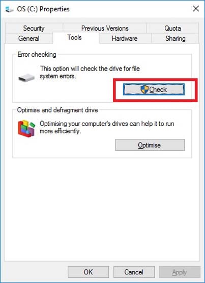 check the drive for file system error