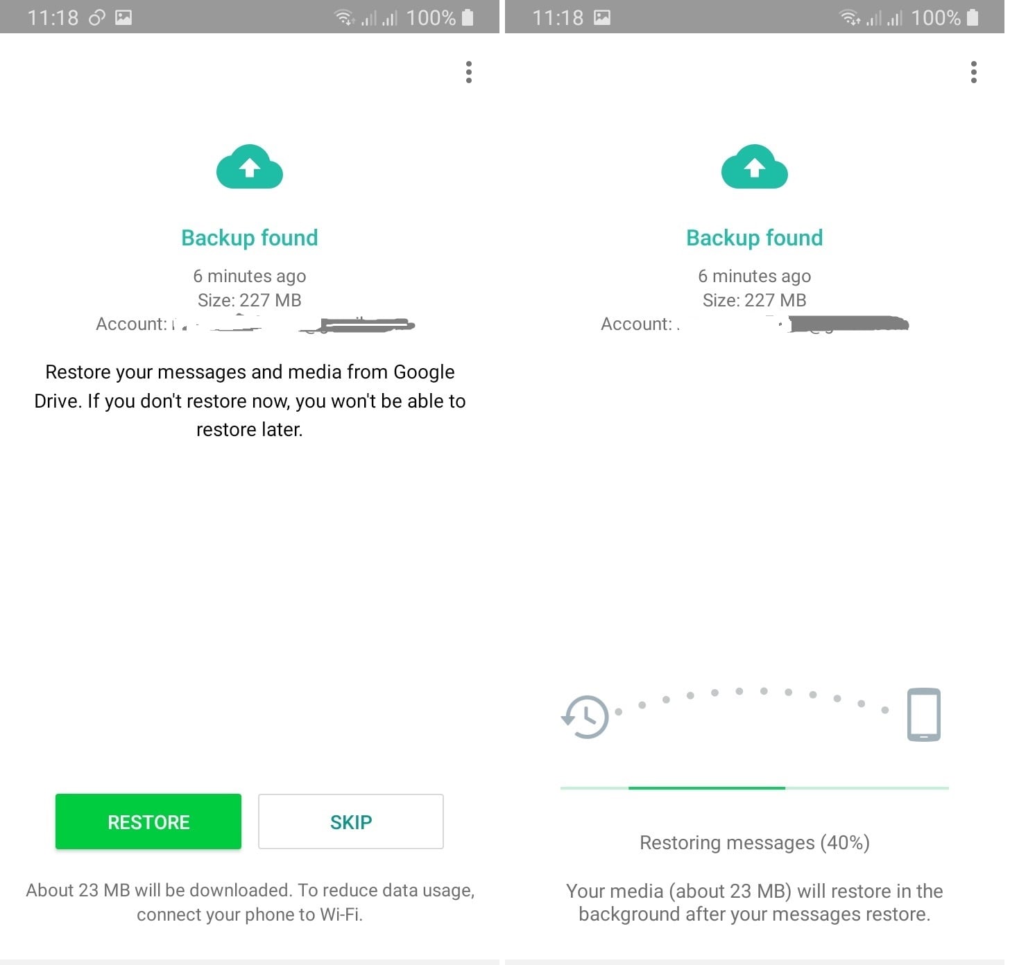  ripristina i video eliminati da whatsapp utilizzando il backup di Google Drive