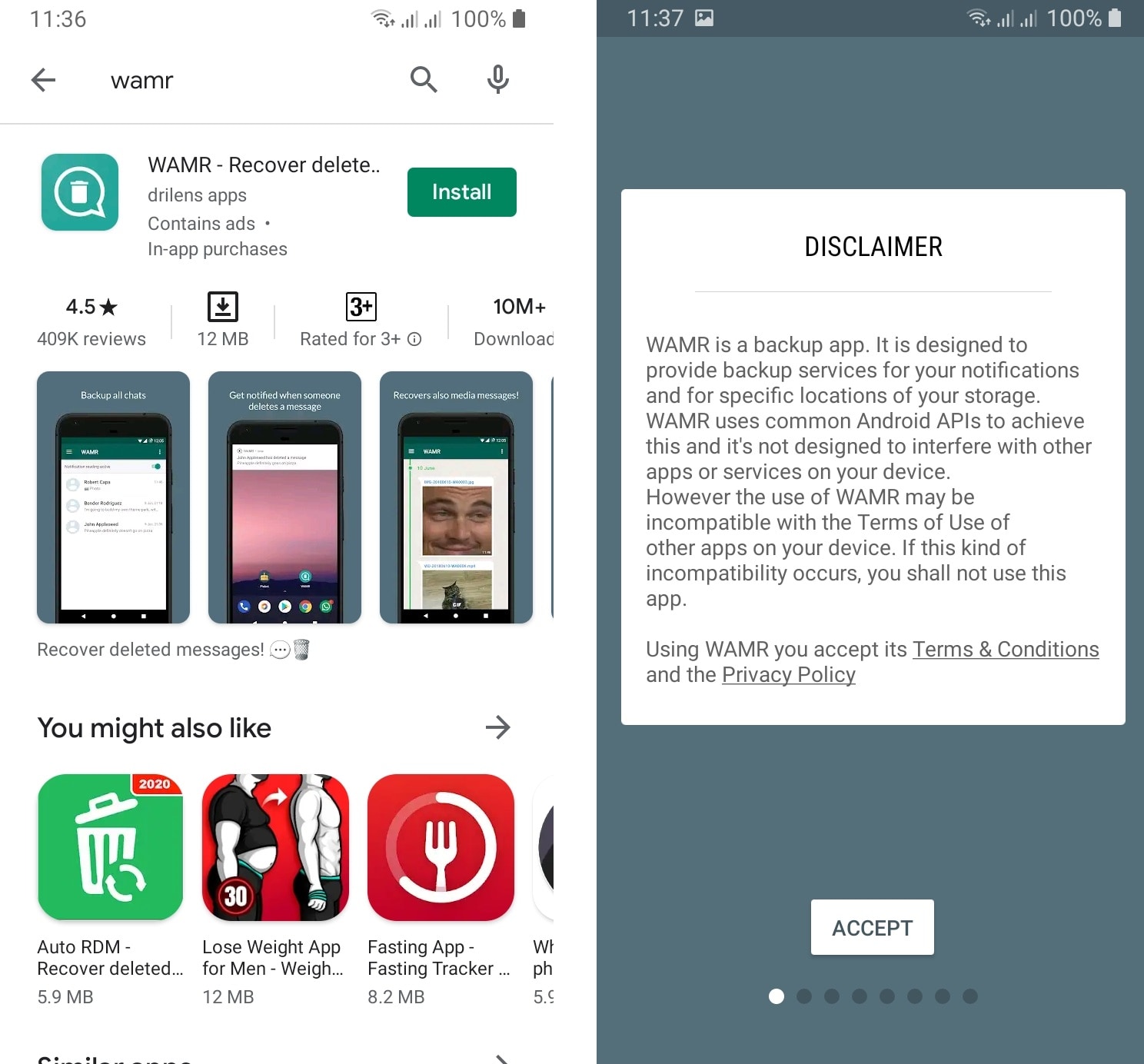 proses instalasi aplikasi wamr android