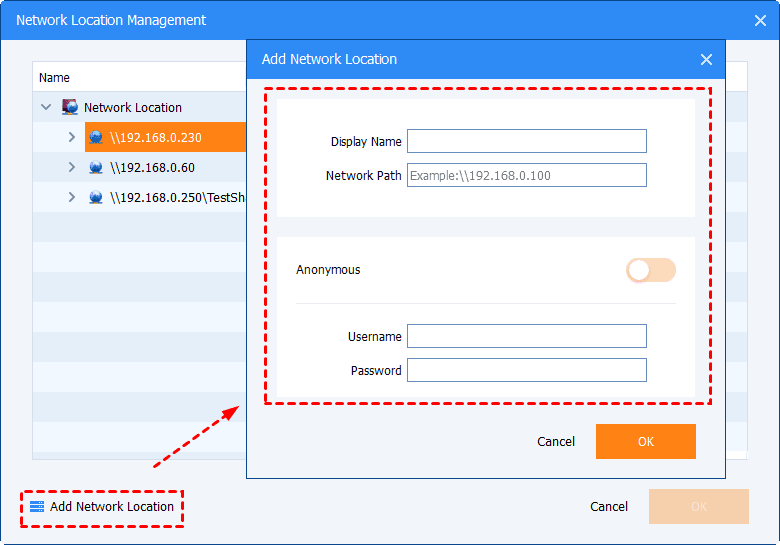 Sélectionnez ajouter un partage ou des périphériques nas