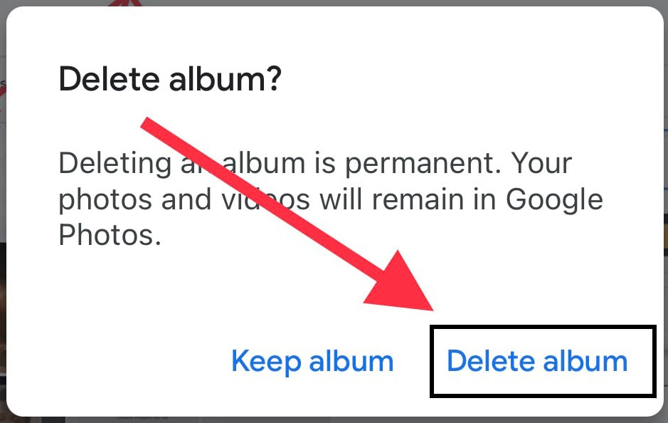 supprimer un album de google photos