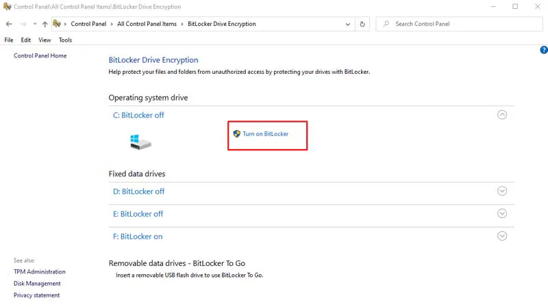 Turn on Bitlocker