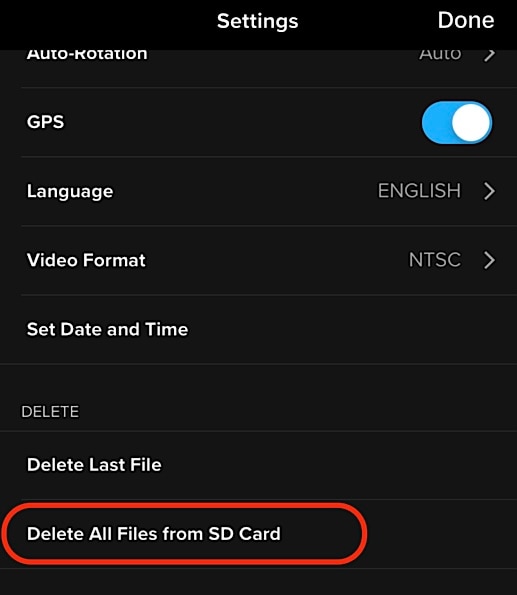format the card in gopro app
