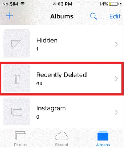 open recently deleted folder