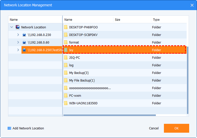 selecione os arquivos ou pastas nas para fazer o backup