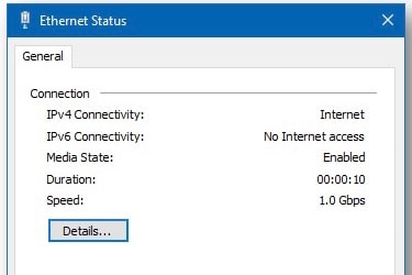 internet connection details