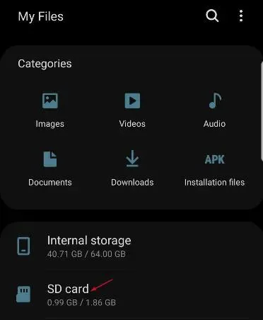 select sd card option