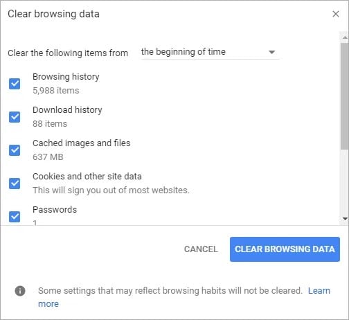 clear your browsing data
