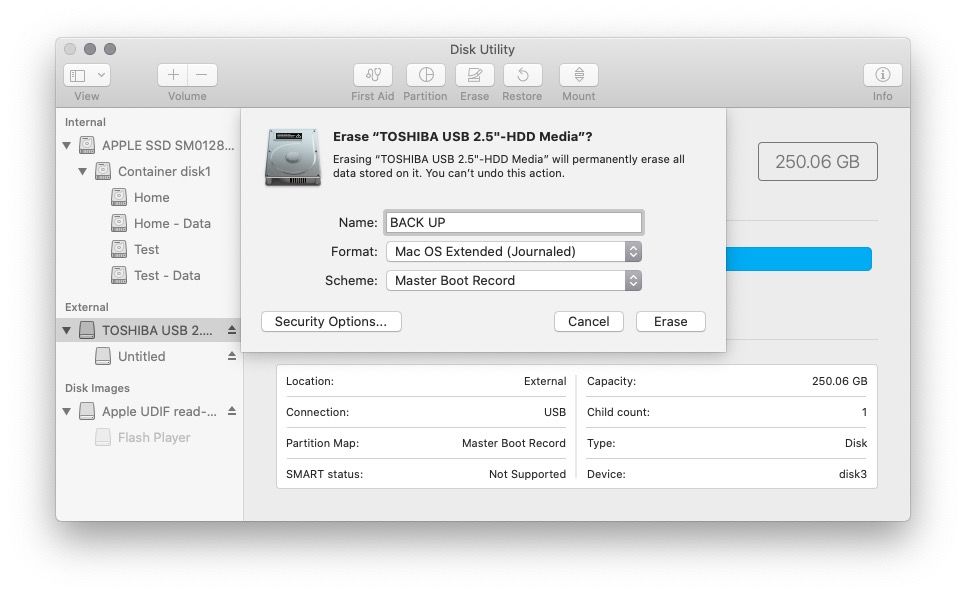 löschen der Daten über das Festplattendienstprogramm auf dem Mac