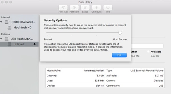 Nivel de seguridad de la utilidad de disco de Mac