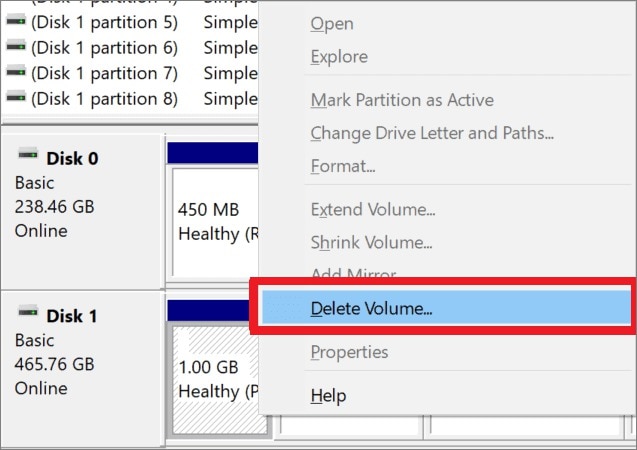 right-click on partition and select delete from drop-down