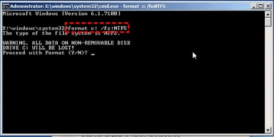 Formatting C Drive via Command Prompt