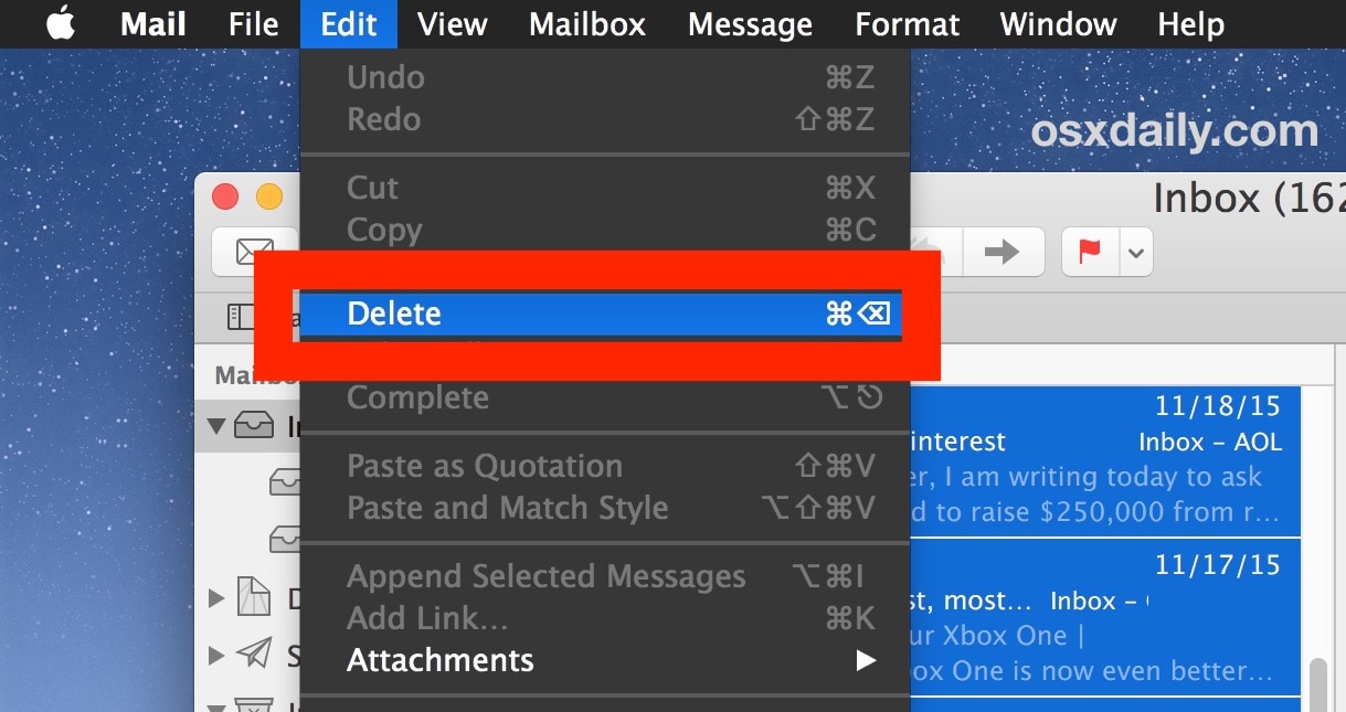 how to delete the mail app for mac