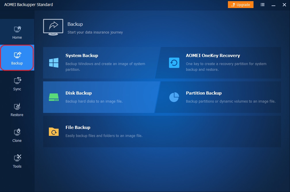 launch aomei backupper and select backup