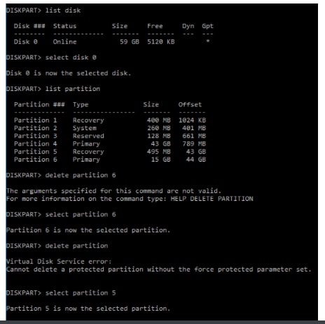 cmd console diskpart partitions