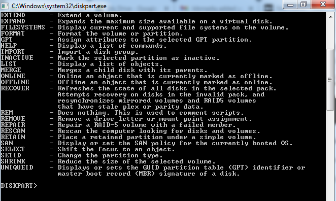 cmd diskpart partitions