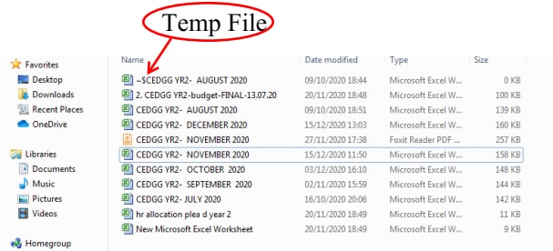 location of excel temp files
