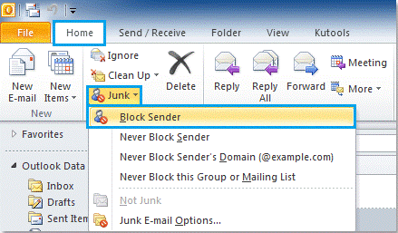 Block sender in Outlook