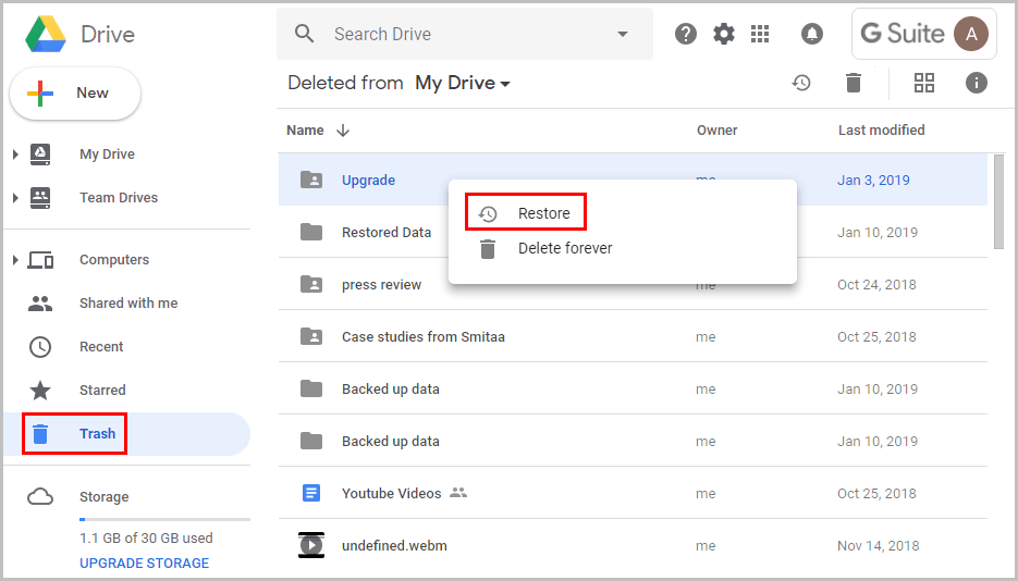 restoring backup from google drive