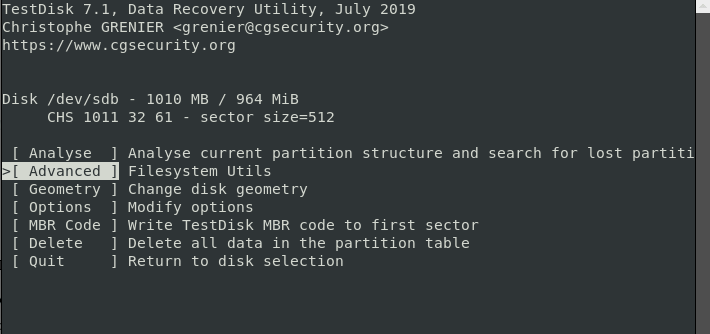 sélectionner l'option de récupération de partition ext4