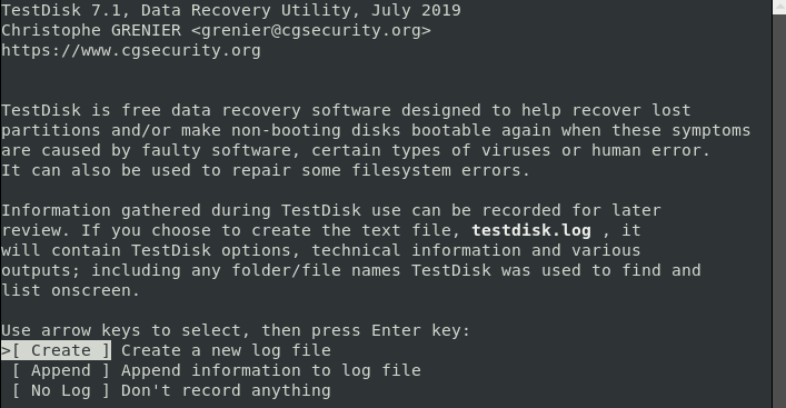 create a testdisk log file