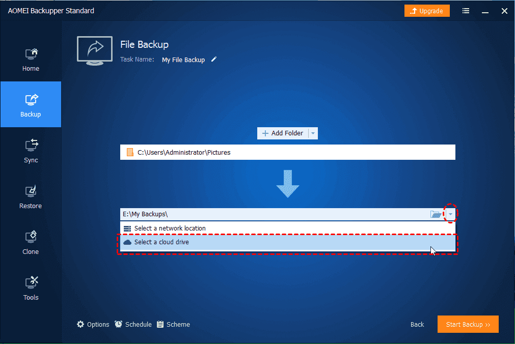 sélectionnez un lecteur cloud