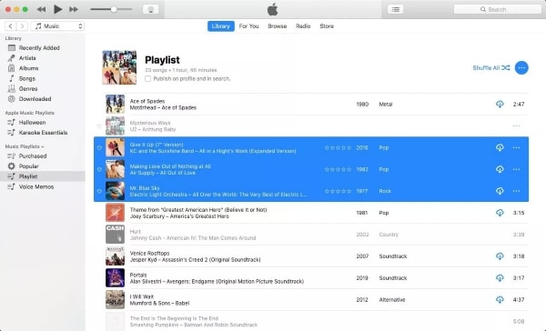 select your songs from itunes