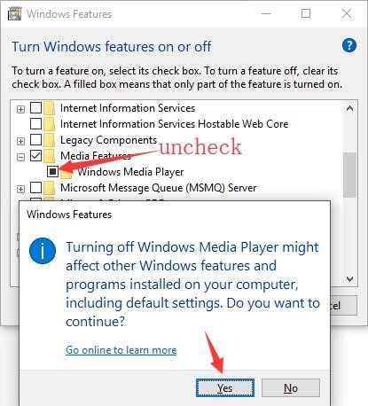 uncheck windows media player option