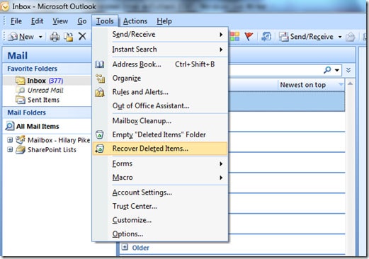Outlook 2003 Recover Deleted Items