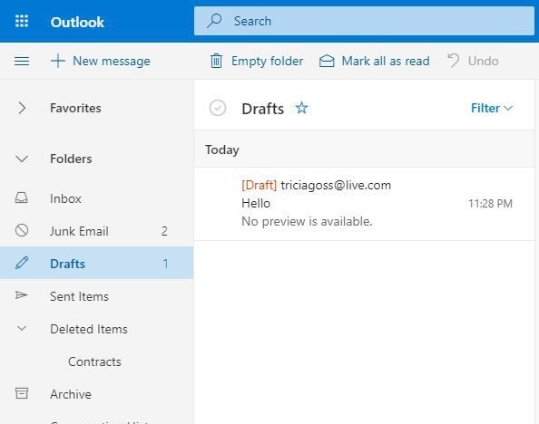Folder Draf dari Outlook