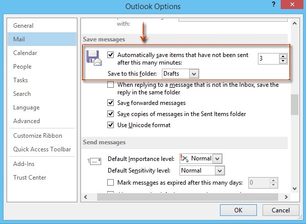  Salvataggio automatico delle bozze di Outlook