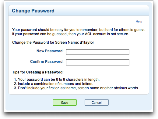 Set new AOL password