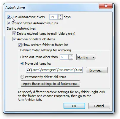 change autoarchive settings in outlook