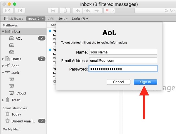 Mac Mail Agregar cuenta de AOL