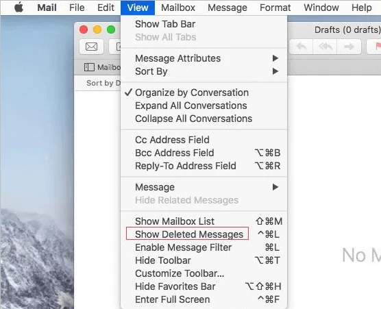 Mac Mail affiche les messages supprimés