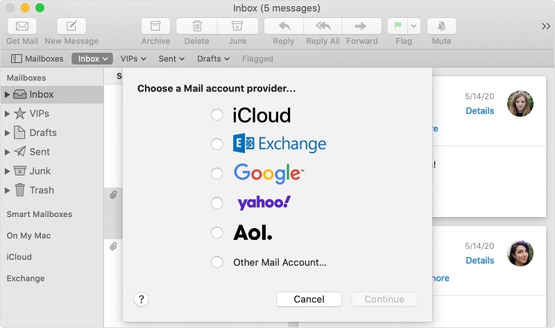 Adicionar conta de email no Mac