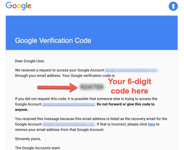get a verification code on recovery email