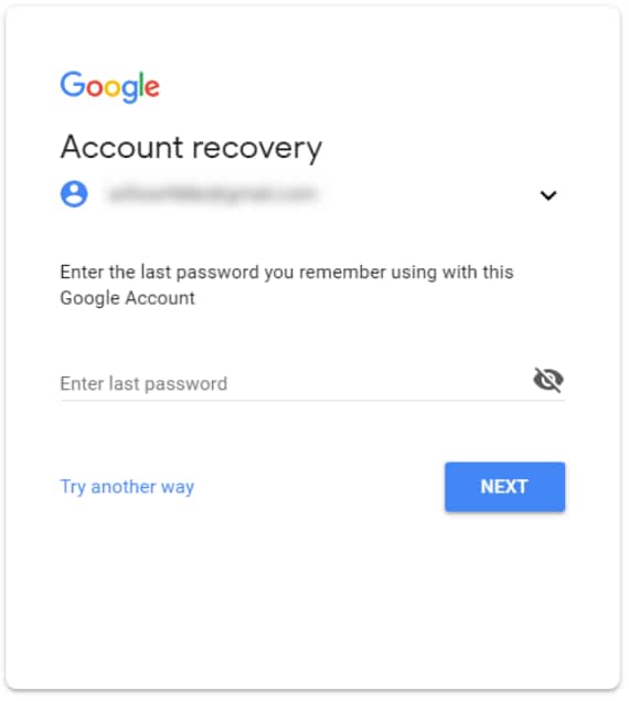 Enter the last password for account recovery