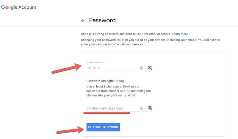 Google Passwort ändern