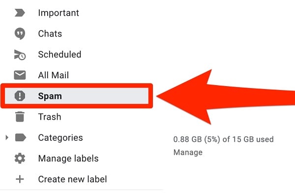 Pasta de spam do Gmail