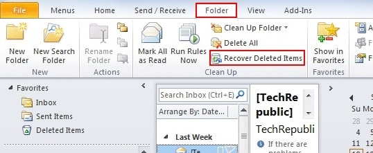 Recuperar itens excluídos no Outlook 2010